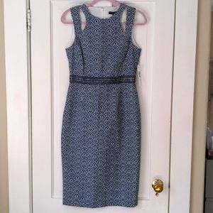 Gorgeous Navy and White Dress with Cutout Neckline Details (NWT!)